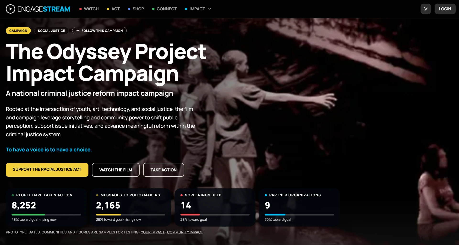 ENGAGESTREAM campaign page for The Odyssey Project